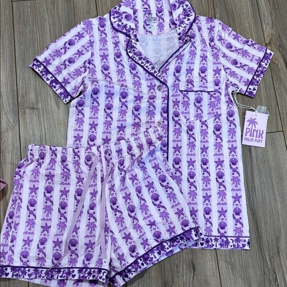 Pink Palm Puff Pajamas in Twilight - Picture 1 of 3